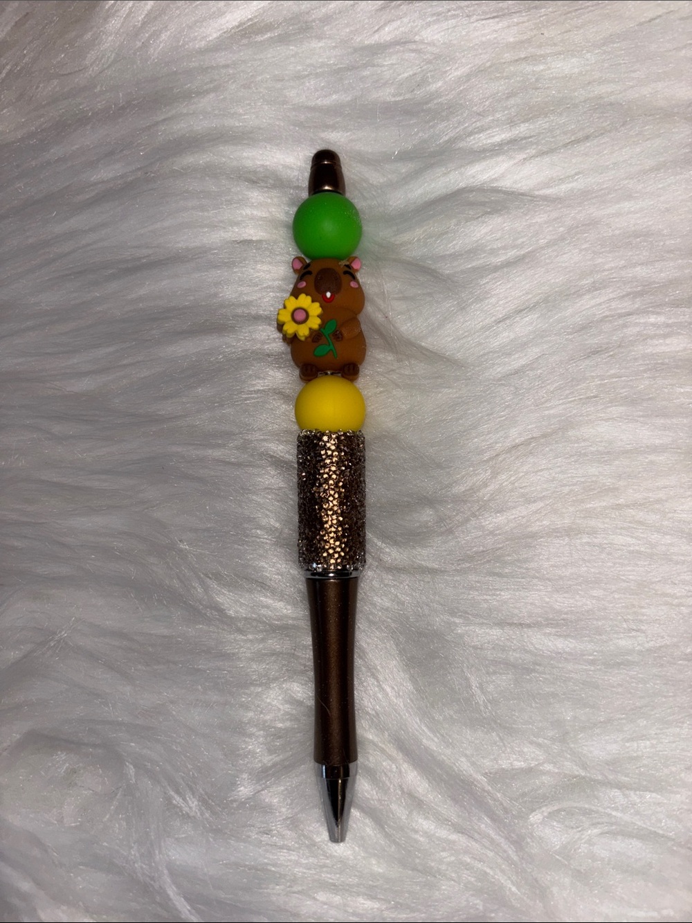 Capybara Bead Pen with Green and Yellow Accents - Kids Accessories